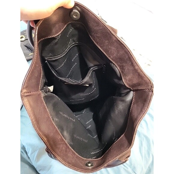 Vtg Press & Bastyan Italian Leather suede Dark Brown Tote Bag Large Rare EUC - Picture 13 of 16